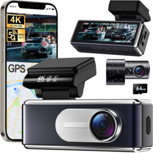 4K HD Front & Rear 5G WiFi Dash Camera w/64GB Card
