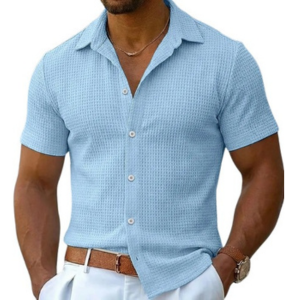 Men's Waffle Texture Short Sleeve Shirt