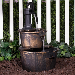 2-Tier Barrel & Pump Waterfall Fountain