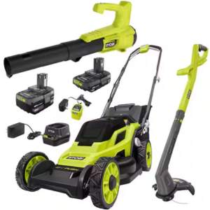 Ryobi ONE+ 18V Cordless Lawn Mower, String Trimmer & Blower w/Battery & Chargers