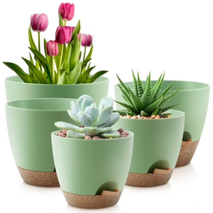 Set of 5 Self-Watering Plant Pots w/Drainage Holes