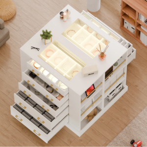 5-Drawer Glass Top LED Closet Island