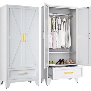 Metal Wardrobe Closet w/Hanging Rod & Drawer