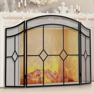 Foldable 3-Panel Heavy Duty Fireplace Screen