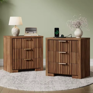 Set of 2 Fluted 3-Drawer Nightstands