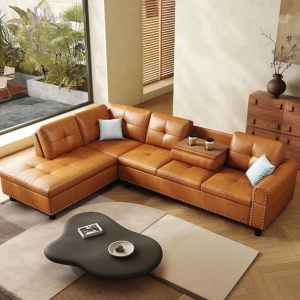 Faux Leather L-Shaped Upholstered Sectional Sofa