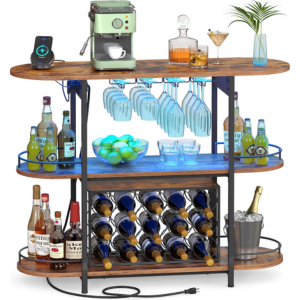 Freestanding LED Bar Cabinet w/Power Outlets