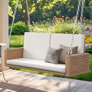 2-Person Wicker Cushioned Porch Swing