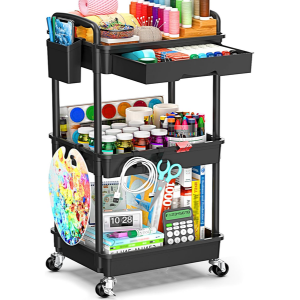 3-Tier Rolling Storage Cart w/Removable Drawer