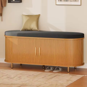 Fluted 2-Tier Cushioned Shoe Storage Bench