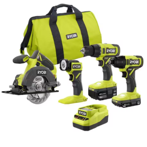 Ryobi 18V Cordless 4-Tools w/Batteries & Drill Bit Set