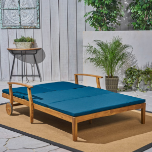 Acacia Wood Cushioned Double Chaise Lounge